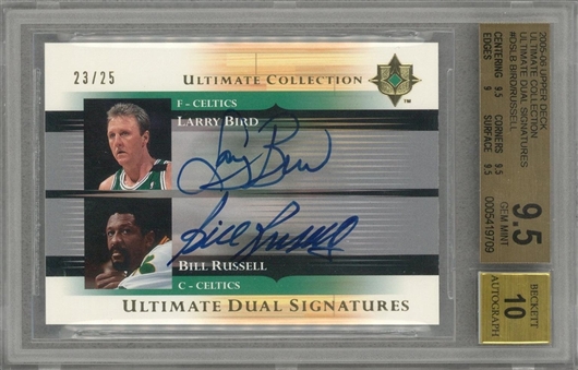 2005/06 Upper Deck "Ultimate Collection" #DSLB Larry Bird/Bill Russell Dual-Signed LE Card (#23/25) – BGS GEM MINT 9.5/BGS 10